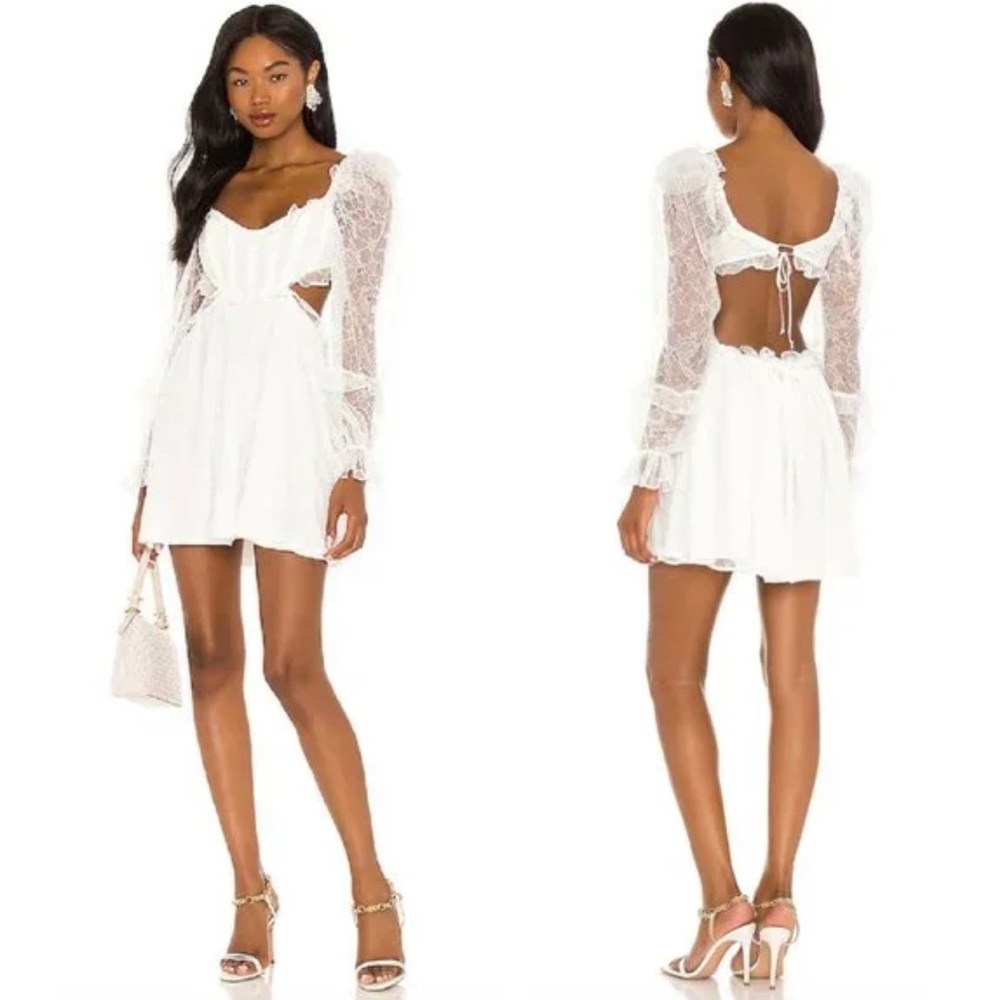 FOR LOVE & LEMONS White Cut Out Long Sleeve Lace Mini Dress